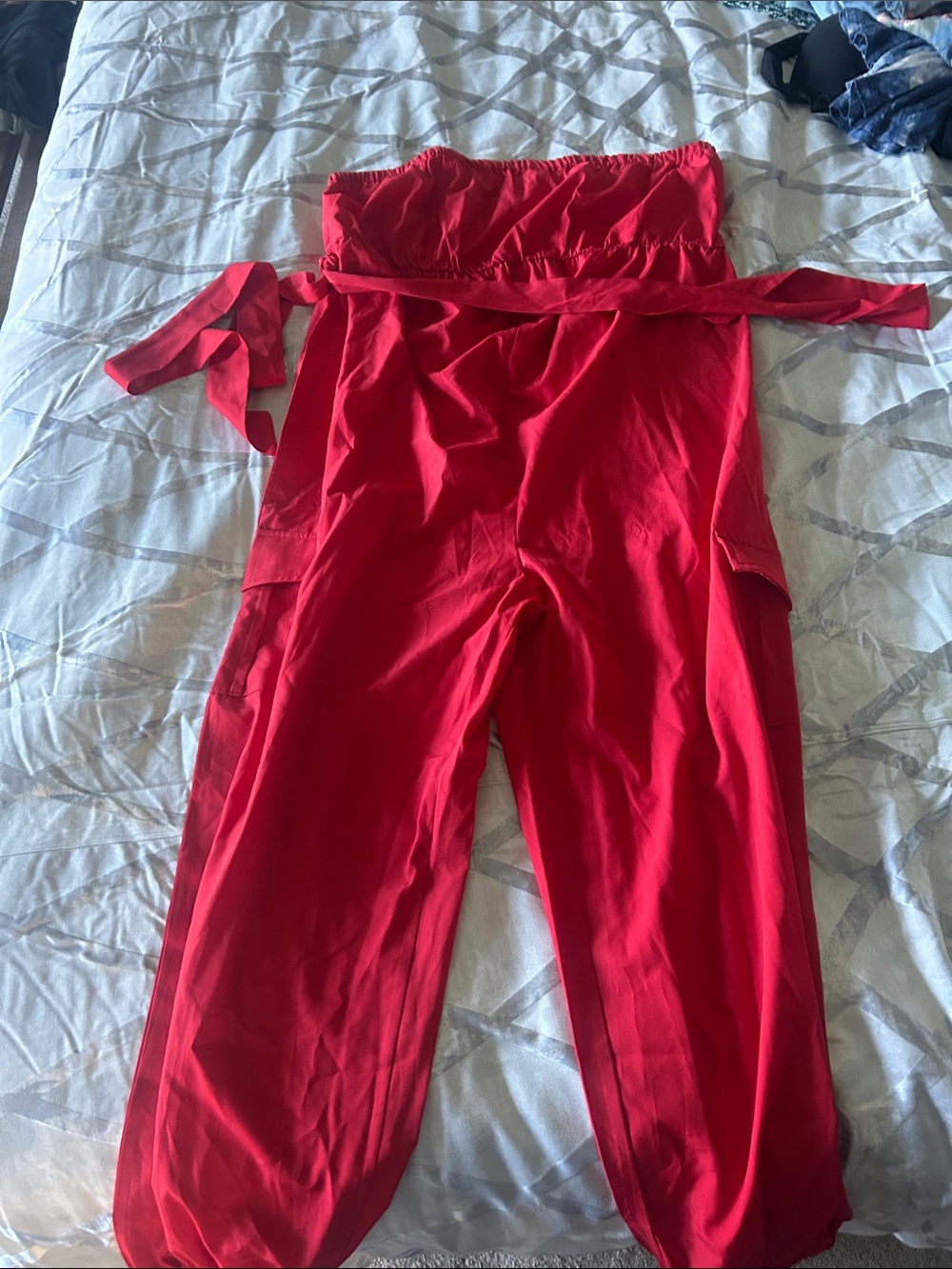 Red Strap Waist Jumpsuit - Women's